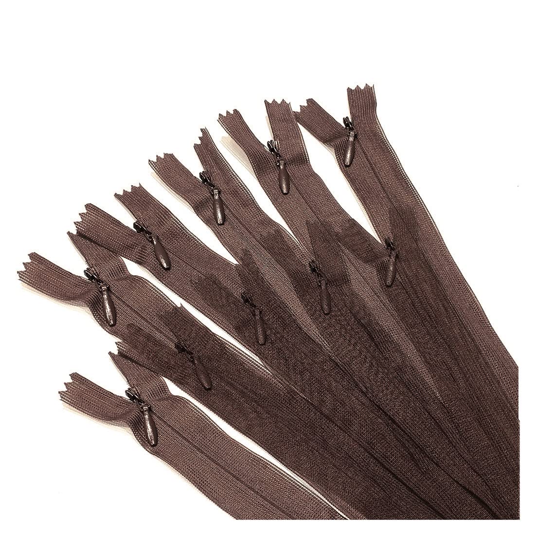 Pack of 10 Invisible Closed Zippers, Zippers in Many Sizes and Colors #3, Fine, Elegant and Discreet Zipper to Sew On Clothes, Dresses, Skirts, Sewing, (22 cm, 301)