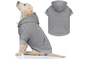 QDYU Dog Hoodie Dog Sweaters for Large Dogs Pet Sweater Solid Soft Brushed Fleece Pet Clothes Hoodie Sweatshirt with Pocket(Grey-L)