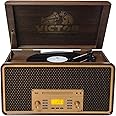 Victor VWRP-5000 Monument 8-in-1 Bluetooth Turntable with 3-Speed Vinyl Record Player, Cassette, CD Player, AM/FM Radio, USB, Aux Input, and Built-in Speakers – Ideal for Vinyl Lovers