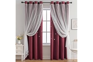 indistar Star Cutout Kids Window Blackout Curtains for Girl Bedroom Window Room Darkening Curtains & Drapes Baby Nursery Curtains (2 Panel,52Wx95L inch,Wine Red)