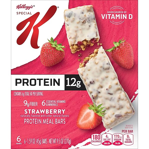 SPECIAL K BAR PROTEIN MEAL BARS, 12G PROTEIN SNACKS, MEAL REPLACEMENT, STRAWBERRY, 9.5OZ BOX (6 COUNT)