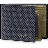 VISOUL Leather Mens Bifold RFID Blocking Wallet with 2 ID Windows, Leather Wallet for Men (Carbon Fiber, Black+Green)