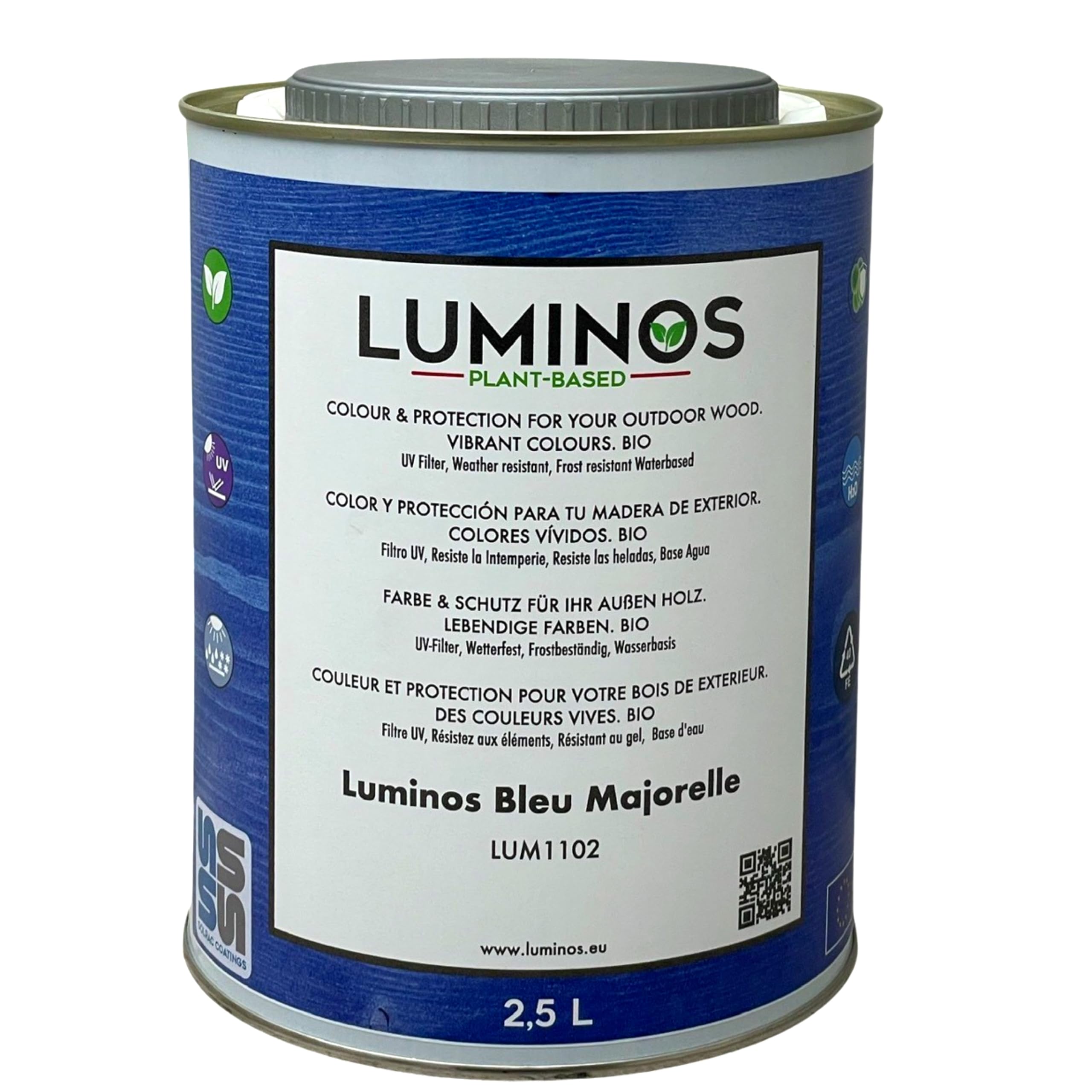 Luminos LUM1102 - BLEU Majorelle - Water-Based Wood Stain Protector BIO - Blue 2,5L