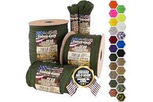 TOUGH-GRID Paracord Rope 750 lbs Nylon Parachute Cord, Made in USA Survival Kit, Outdoor Adventures, Camping, Tactical Gear & Emergency Supplies, Military Type IV Mil-Spec