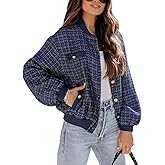 EVALESS Fashion Jacket for Women 2024 Fall Winter Trendy Button Short Shacket Long Sleeve Plaid Cropped Jackets