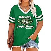 QAUN St Patricks Day Shirt Women Plus Size St. Patrick Day Tshirt Shamrock V Neck T Shirt Lucky Irish Tops