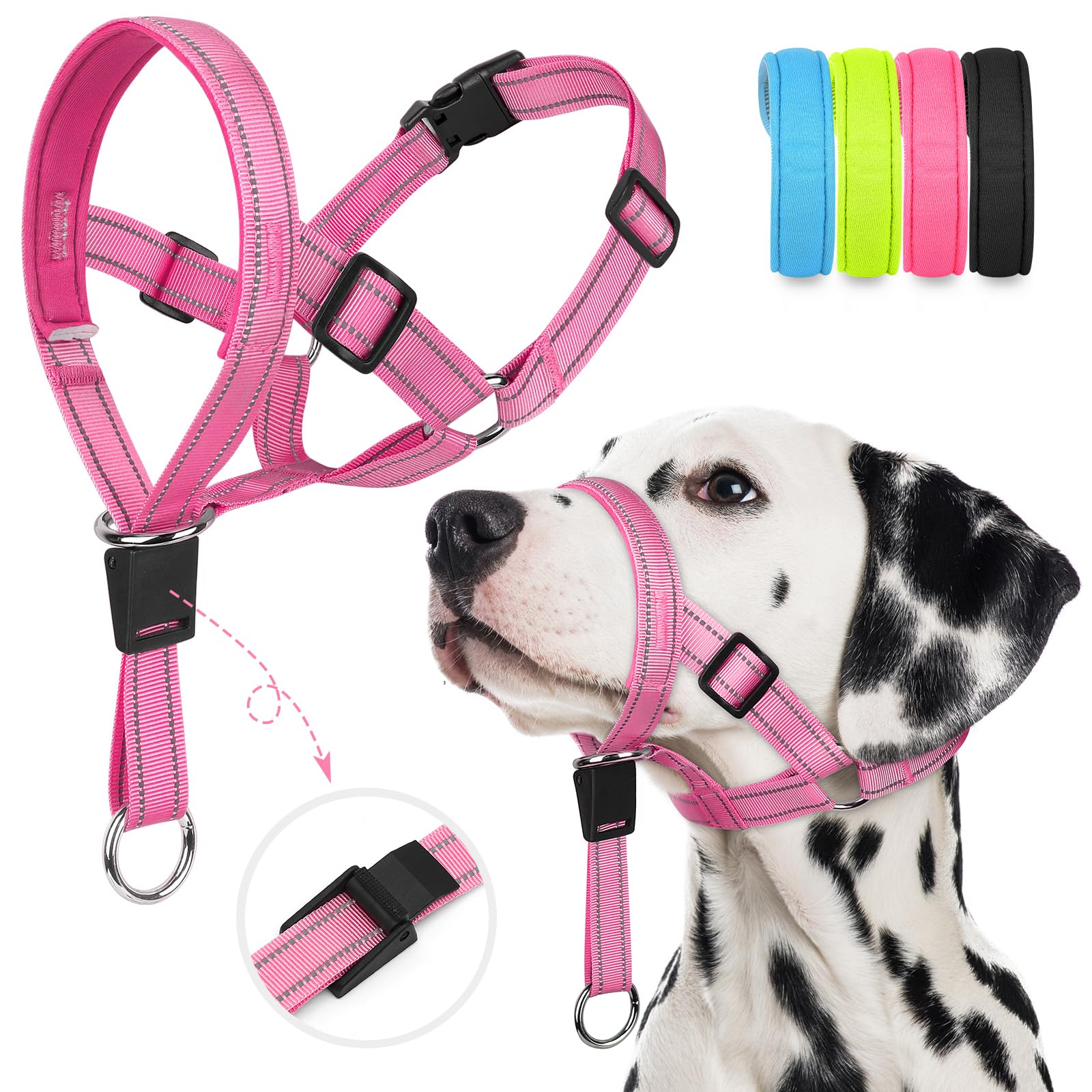 Photo 1 of Weesiber No-Pull Dog Head Halter - Adjustable Dog Muzzle Leash, Padded Head Collar for Dogs to Prevent Heavy Pulling On The Leash(Pink,M)