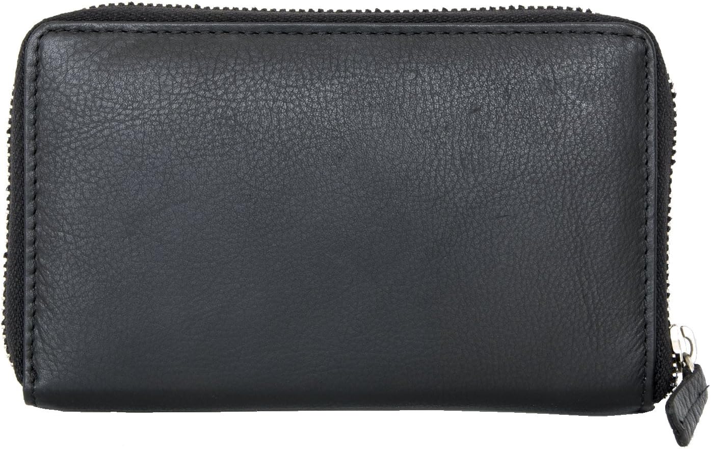 FLW Women's black metal zip-around genuine leather wallet