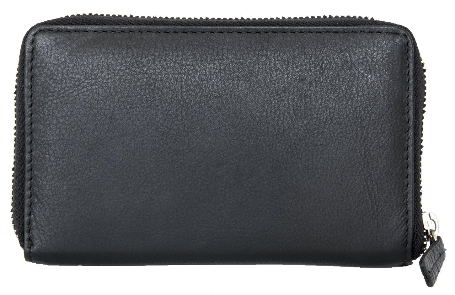 FLW Women's black metal zip-around genuine leather wallet