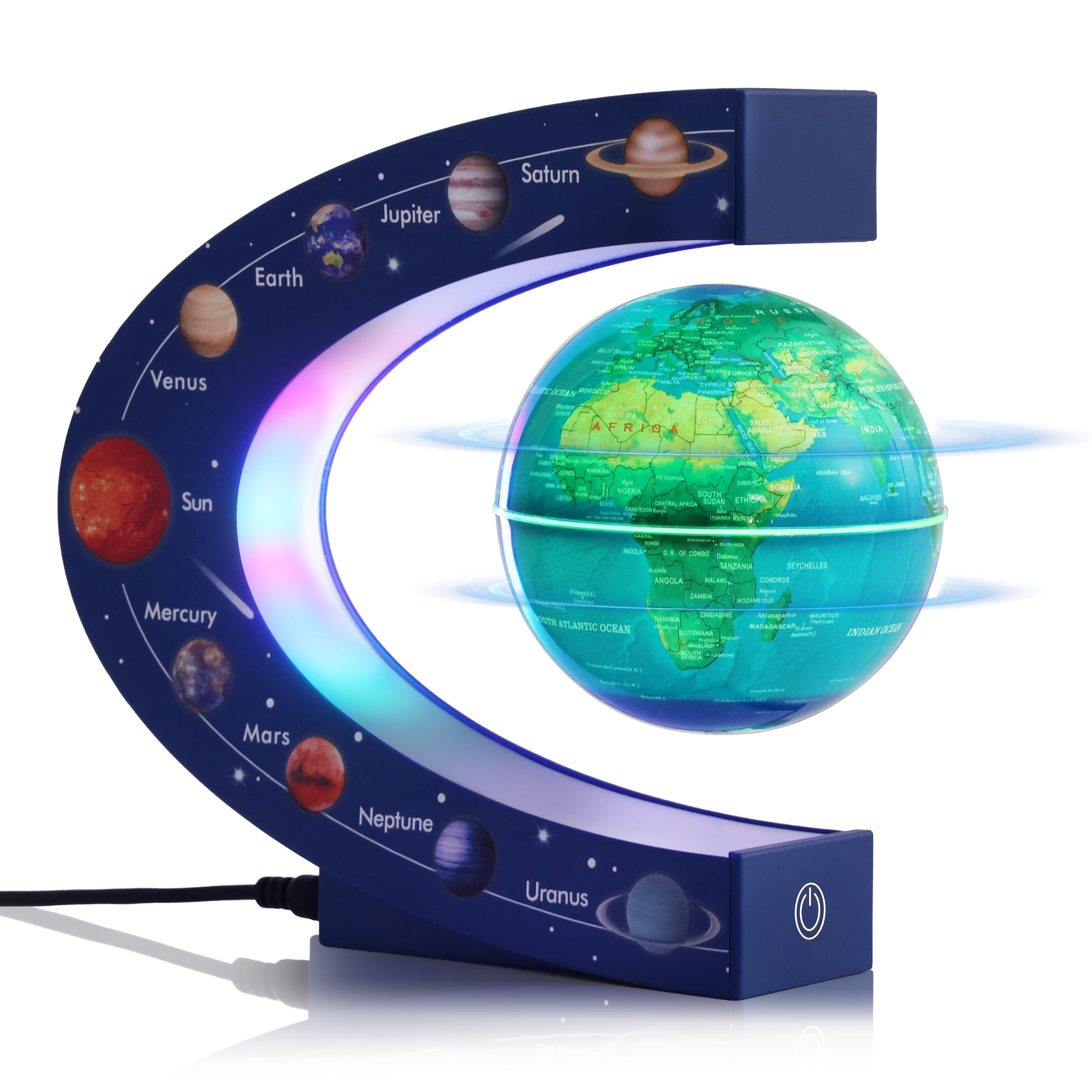 Magnetic Levitation Floating Rotating 3in Globe With Colored Lamp For Men Boss Cool Office Decor Gifts Or Kids Desk Toys,Nine planetary solar systems astronomy educational cosmic earth globe