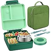 Itslife Bento Lunch Box for Kids with 8oz Soup Thermo&Lunch Bag, Leak-Proof Lunch Food Containers with 4 Compartment, Hot Food Insulated Food Jar for Kids School (Green)