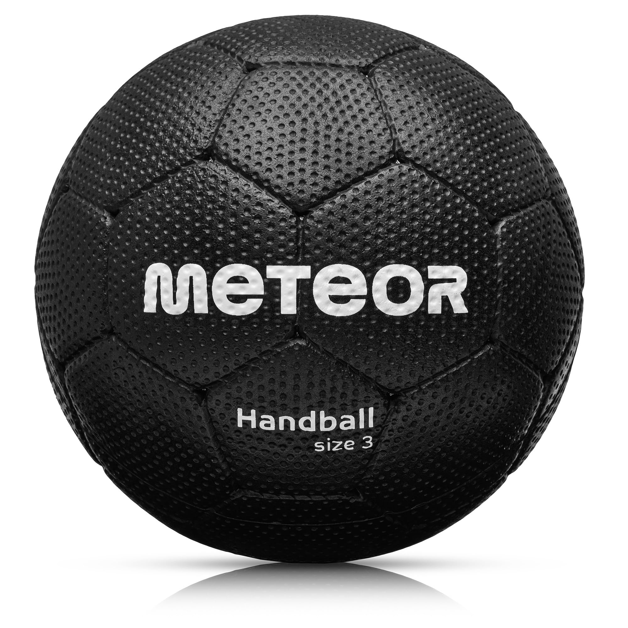 meteor Handball Ball – Training Handball for Kids, Boys, Girls, Teenagers and Women – 24-Panel Foam Rubber Design for Superior Grip Soft Ball with Non-Slip Surface – Size #3 – Black