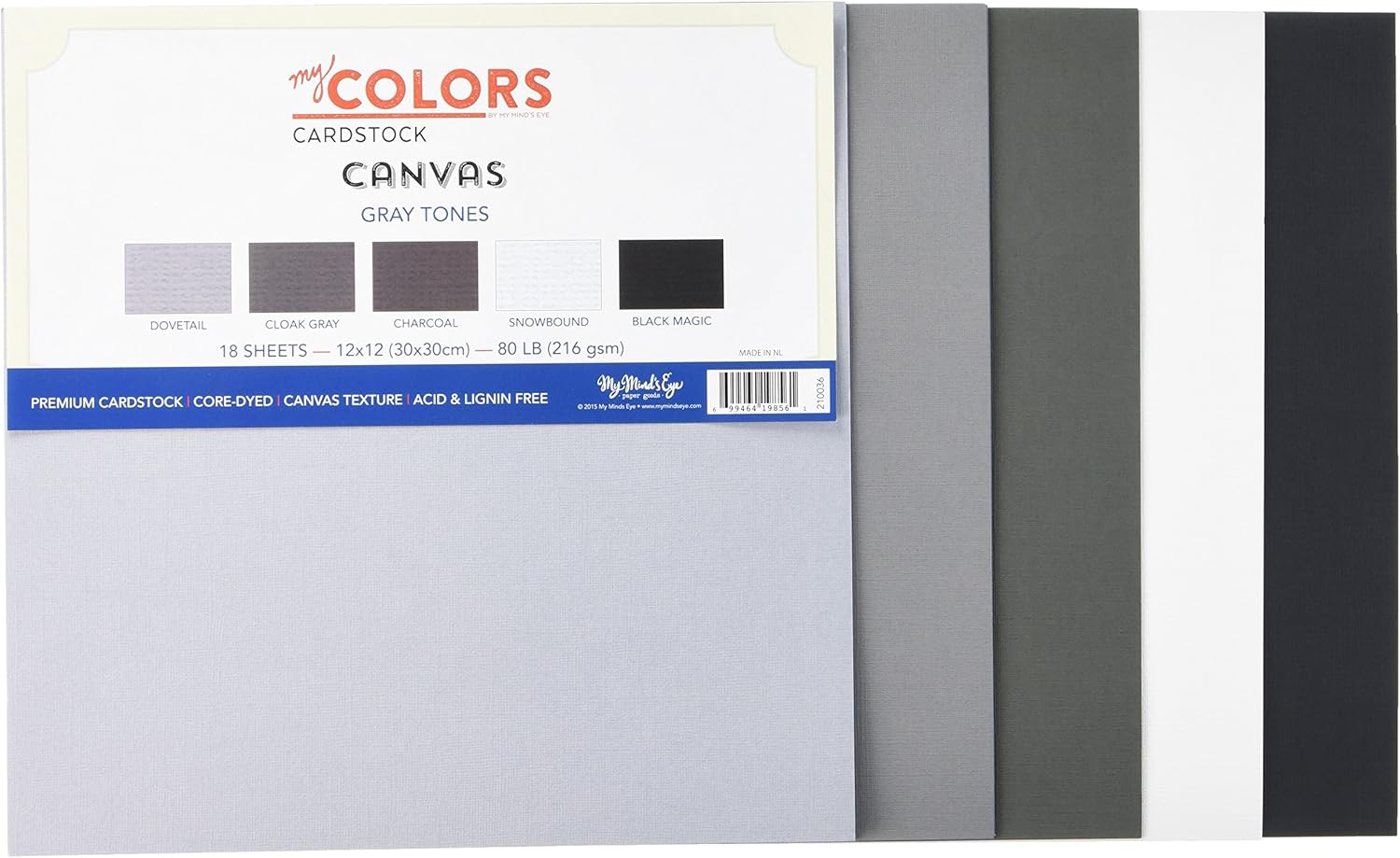 My Colors Cardstock 12 x 12Inch Canvas Tones Cardstock Bundle, Grey