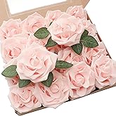 Floroom Artificial Flowers 16pcs 3.5" Real Looking Blush Foam Fake Avalanche Roses with Stems for DIY Wedding Bouquets Pink Bridal Shower Centerpieces Floral Arrangements Party Tables Home Decorations