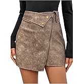Floerns Women's Vintage Leather Skirts Zip Up High Waist Asymmetrical Hem Mini Skirts