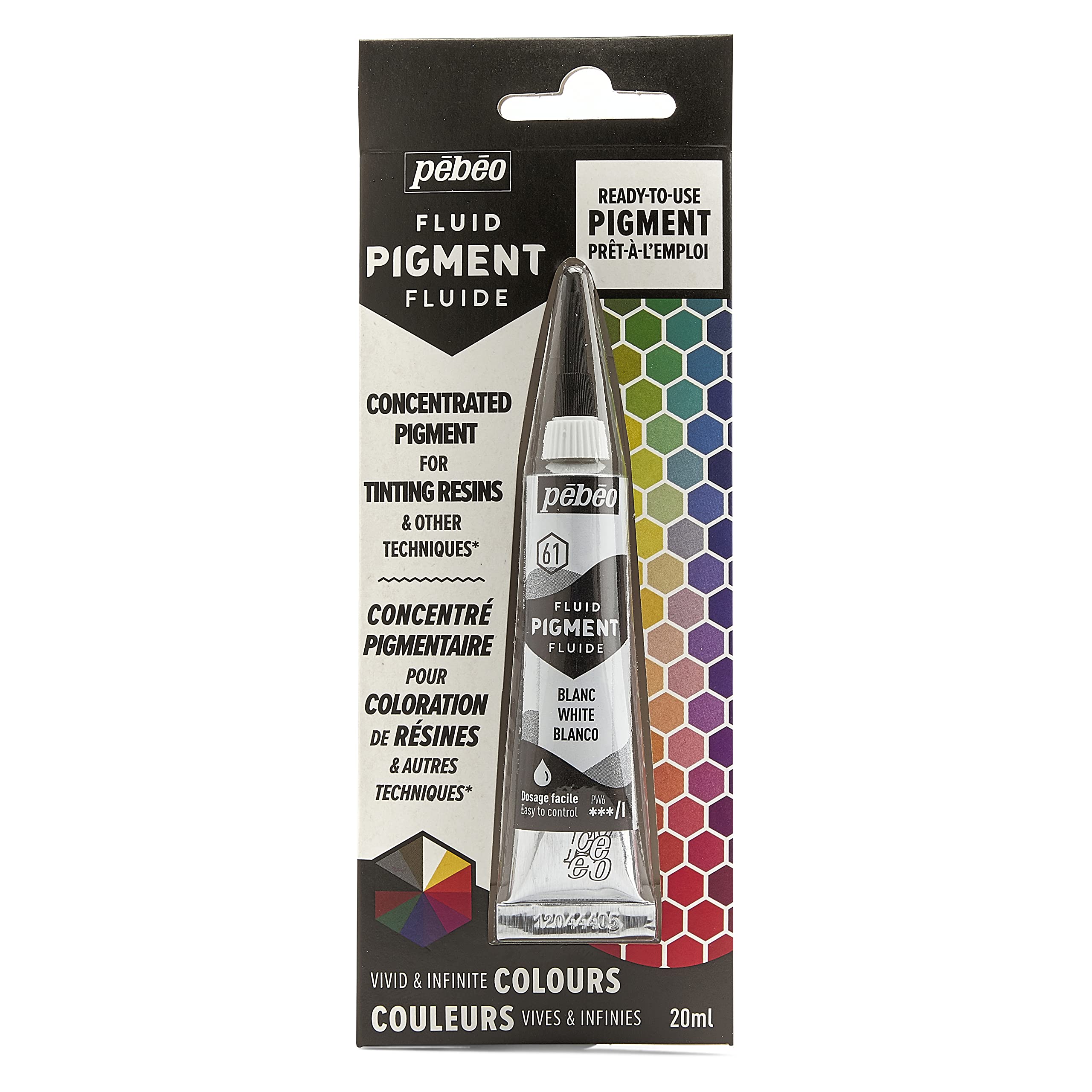 Pebeo Fluid Liquid Pigment Concentrate Resin-Mixable Colours-Opaque or Transparent Effect-Natural Origin-White-20 ml