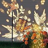 Outdoor Hanging Solar Lantern Waterproof Set Outside Metal Openwork Hummingbird watering can Landscape Lights for Garden Yard Patio Pathway Decor Birthday Gifts for Women Mom Grandma -With Floor Pole