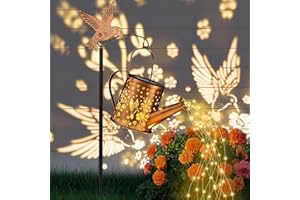 YAMODOOR Outdoor Hanging Solar Lantern Waterproof Set Outside Metal Openwork Hummingbird Watering can Landscape Lights for Garden Yard Patio Pathway Decor Birthday Gifts for Women Mom Grandma -with Floor Pole