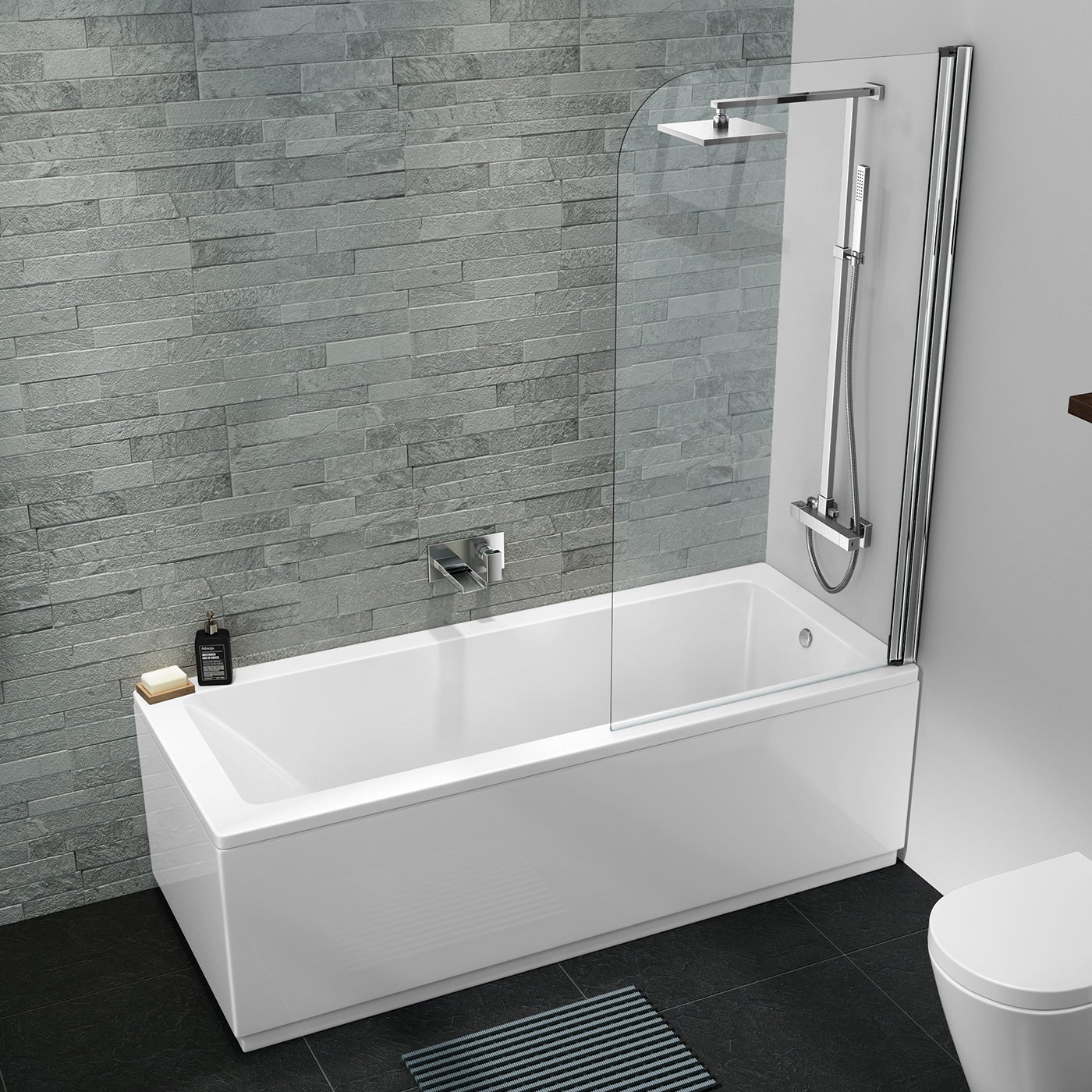 1700 x 700 Designer Square Single Ended Bath Straight Bathtub Shower