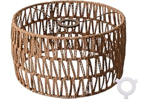 Rattan Lamp Shade, Handwoven Raffia Rope Drum Lampshade 11.8" x 6.7", Boho Woven Light Shade for E26 Socket with E12 Reducer 