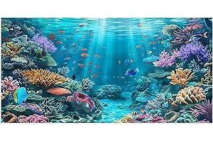 Dizifinn Underwater Aquarium Background, Ocean Floor Coral Reef Undersea Tropical Fish Coral Reef, Polyester Fish Tank Background with 6 EVA Double-Sided Tapes 48x24 inches/120x60