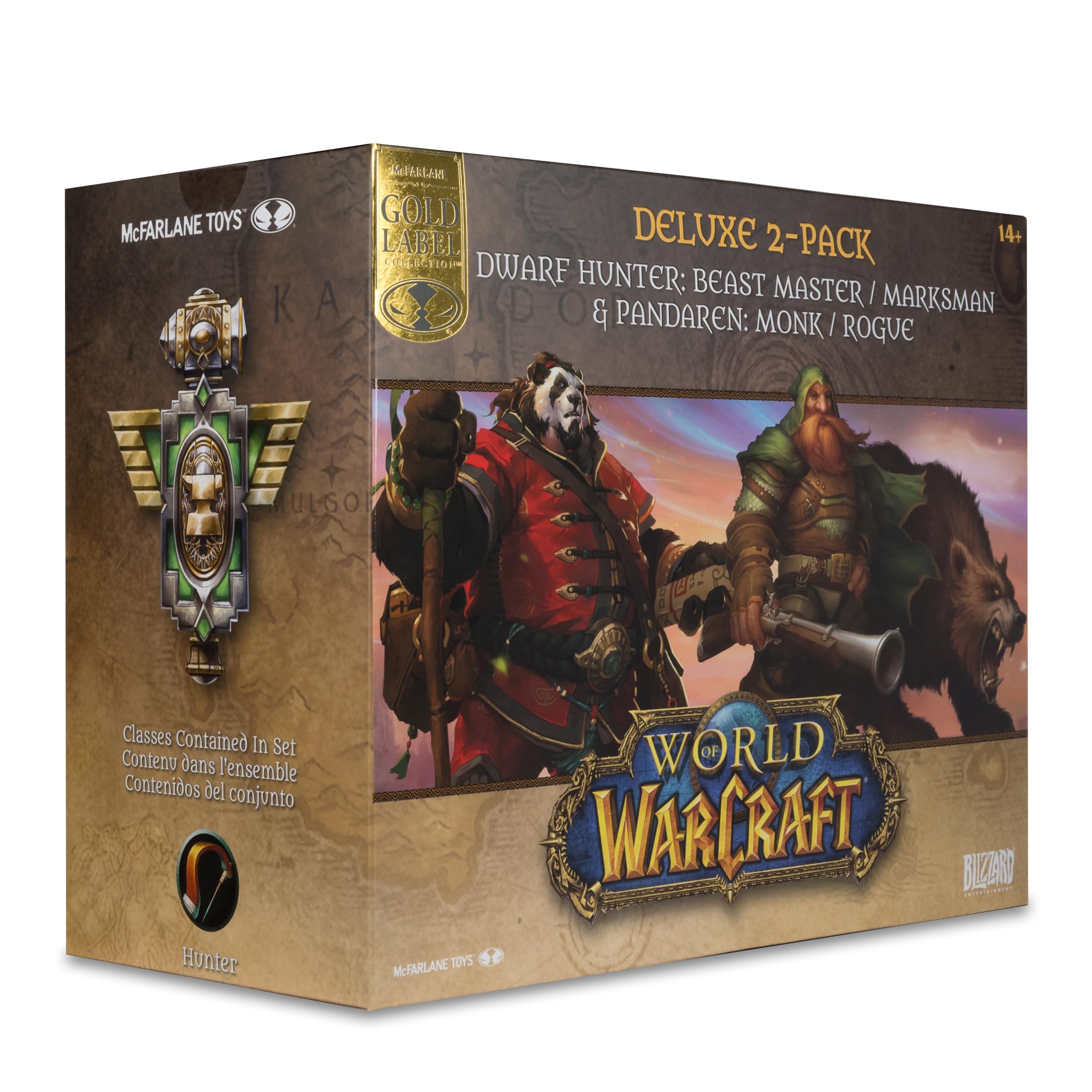 McFarlane Toys - World of Warcraft Dwarf Hunter: Beastmaster & Marksman and Pandaren: Monk & Rogue 1:12 Scale Posed Figure Deluxe 2pk Gold Label