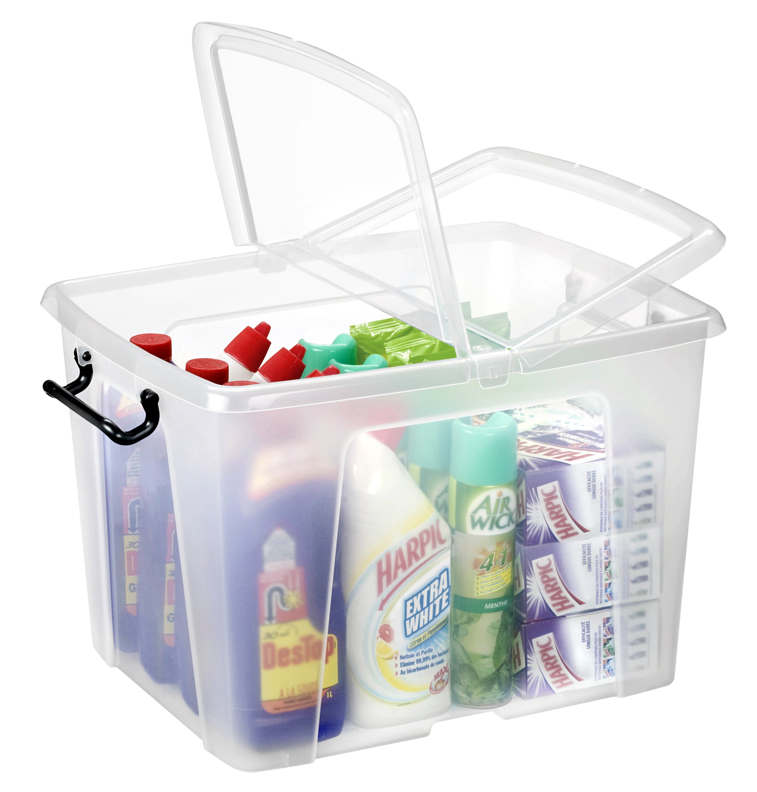 Strata Smart Box Clip-On Folding Lid Carry Handles 40 Litre Clear Ref HW674CLR