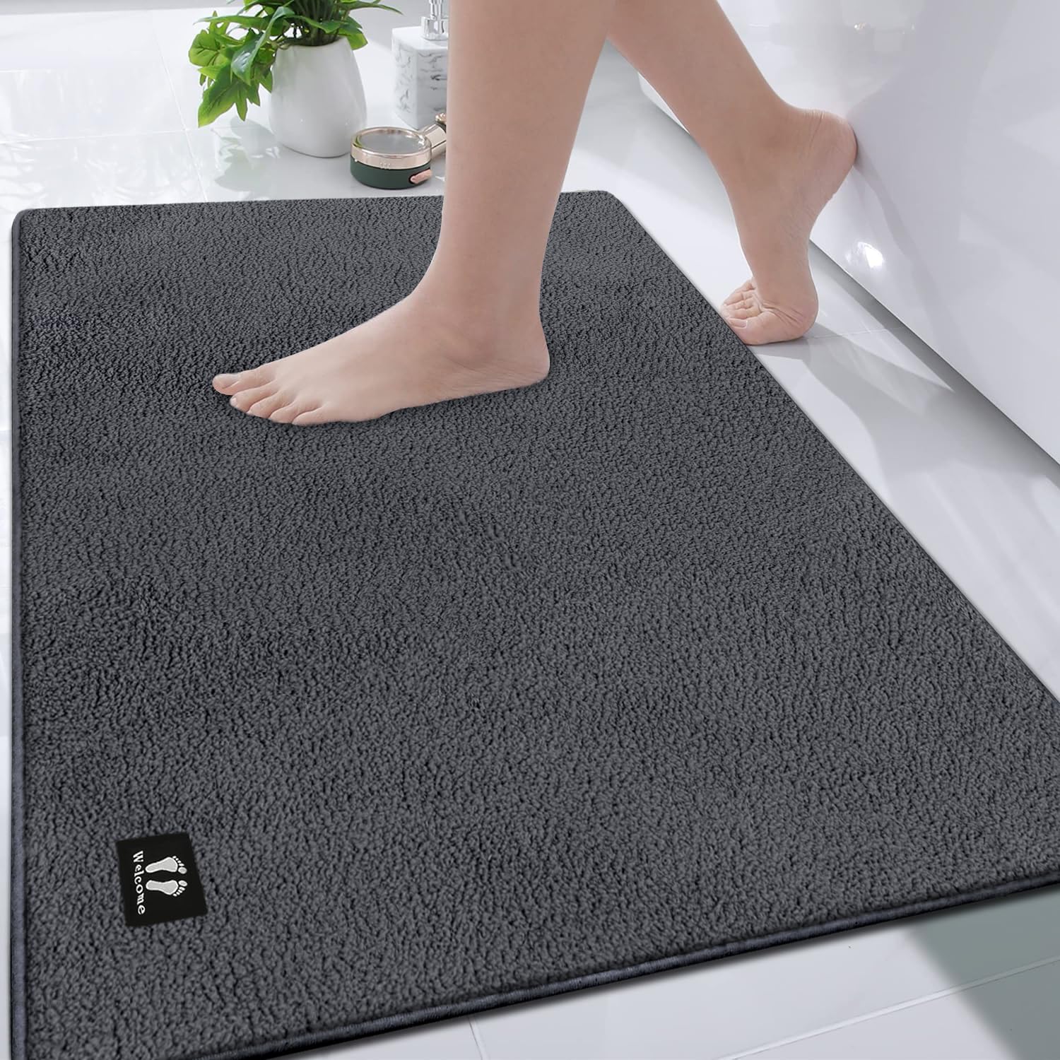 RTBQJ-AT Extra Large Bath Mat 120 x 80 cm Grey Bath Mat, Bathroom Mats Non Slip Absorbent Bath Mats for Bathroom, Microfiber Soft Bathroom Rug, Machine Washable Shower Mat Outside Shower — image 1