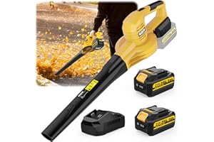 NCOEN 21V Leaf Blower Cordless with 8.0Ah Max Battery and Charger (2 x 4ah - Powerful 2-Speed Battery Powered Leaf Blower for Lawn Care, Blowing Leaves, Patio, House, Depot, Dust (Yellow)