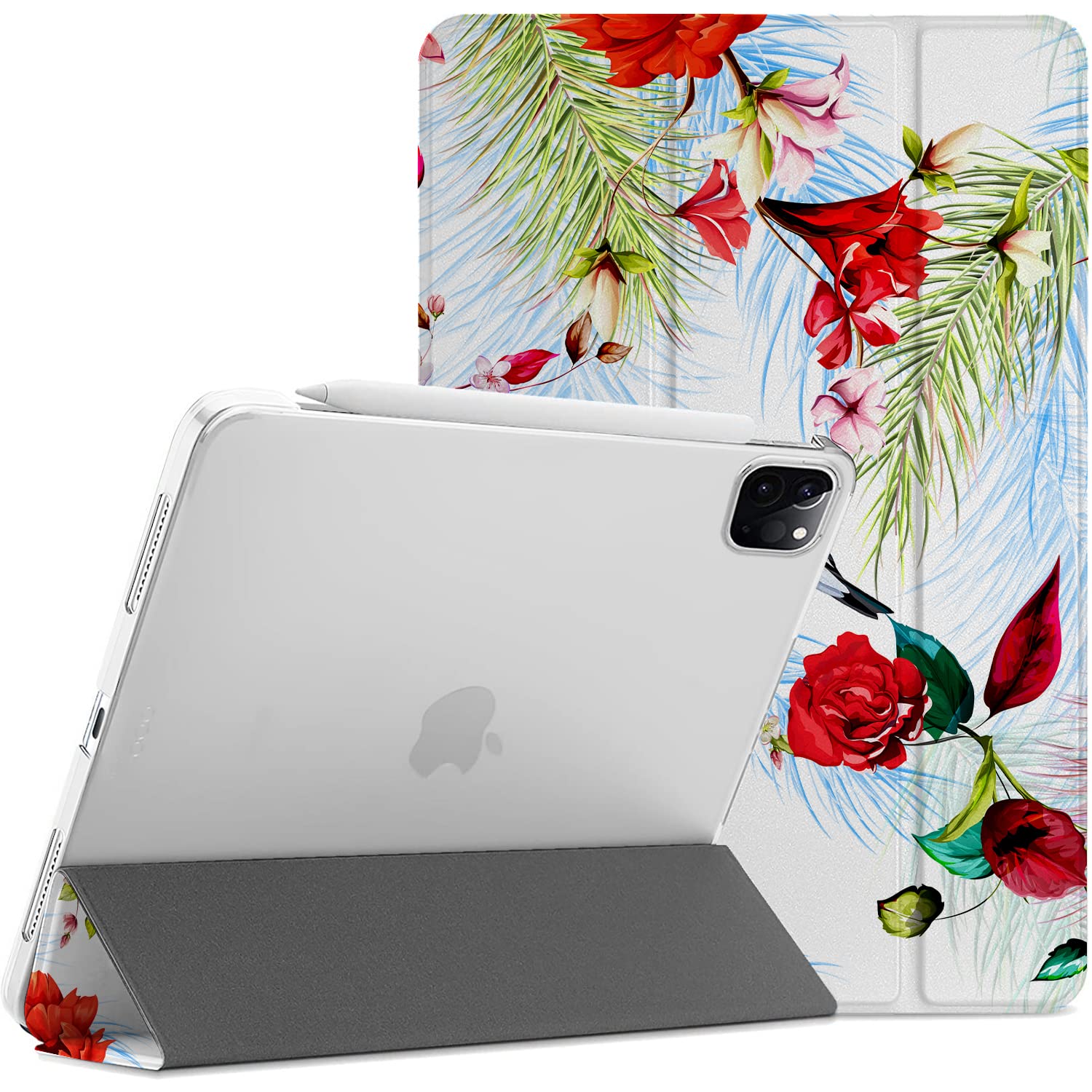 DuraSafe Cases for iPad PRO 11 Inch 2nd 3rd 4th [ PRO 11 2020 2 2021 3 2022 4 Gen ] A2759 A2435 A2761 A2762 A2377 A2459 A2228 A2068 A2230 Printed Hard PC Transparent Back Cover - Birds & Flowers