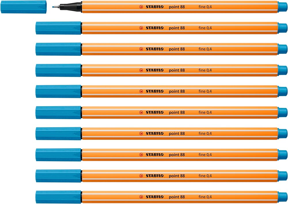 STABILO point 88 Fineliner Pack of 10 Azure - 0.4 mm, metal-cased