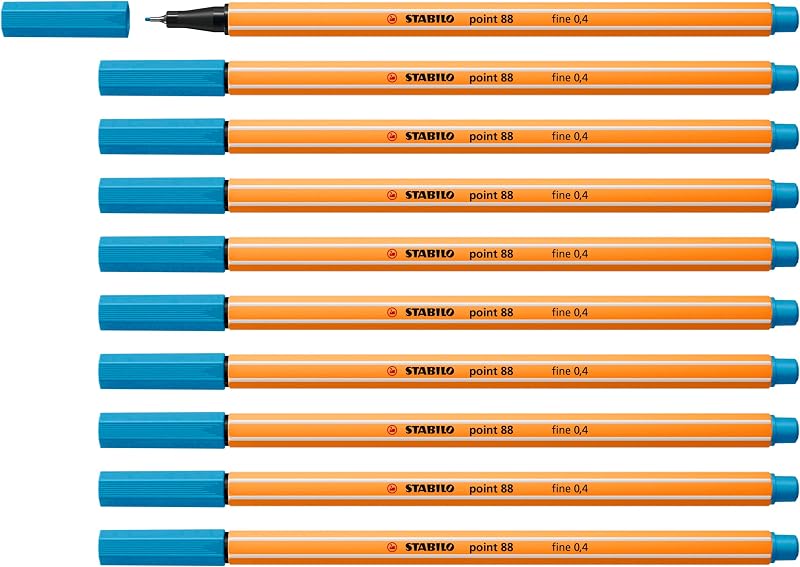 STABILO point 88 Fineliner Pack of 10 Azure - 0.4 mm, metal-cased
