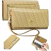 VEWWA Womens Wallet, RFID Blocking Wristlet Wallets for Women, Large Capacity Leather Clutch Purse for Ladies Daily Use and Travel, Card & Phone Holder - Apricot