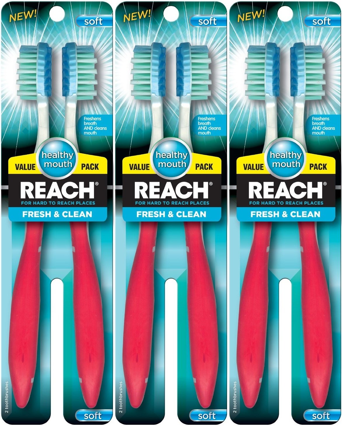 Reach Fresh and Clean Toothbrush, Soft, 4 Count (Pack of 3