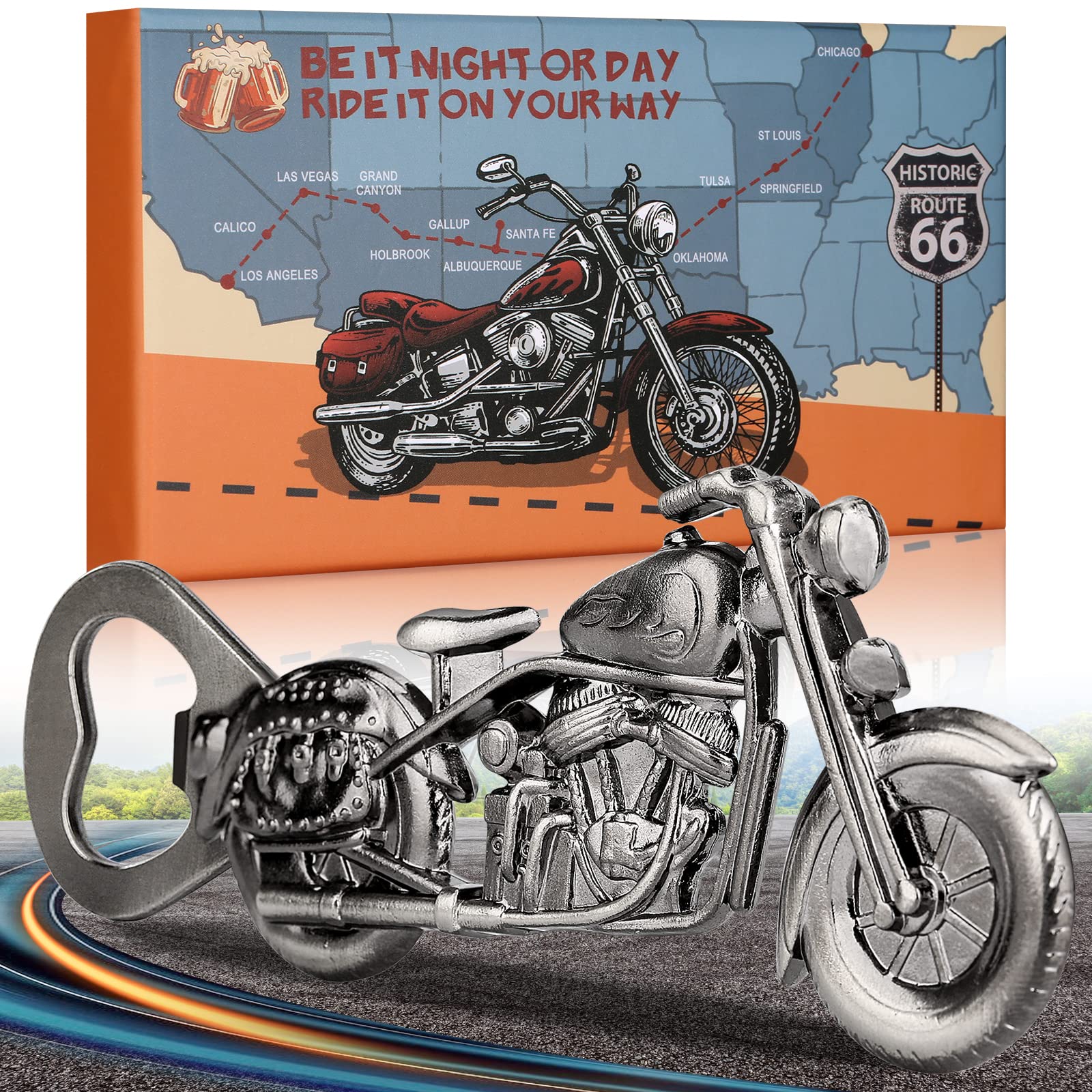 LULLEA Motorbike Gifts for Men, Motorcycle Bottle Opener, Funny Beer Gifts for Men Him Dad, Unique Dark Silver Gadgets, Fathers Gifts Valentines Day Christmas Gifts for Men Women Biker