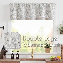 jinchan Linen Valance Curtain Farmhouse Grey Floral