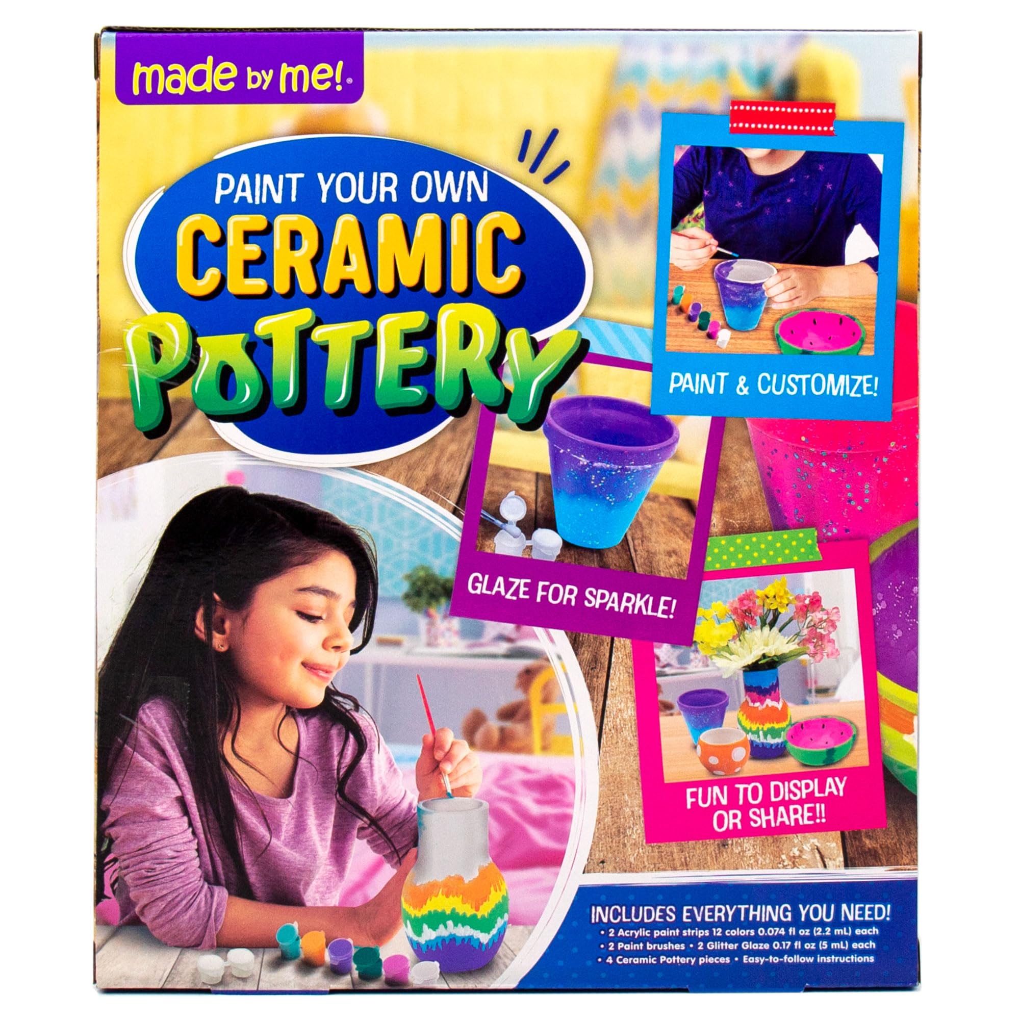 Made By Me Paint Your Own Ceramic Pottery, Fun Ceramic Painting Kit for Kids, Paint Your Own Ceramic Pottery Dish, Flower Pot, Vase & Bowl, Great Staycation Activity for Kids Ages 6, 7, 8, 9, Multi