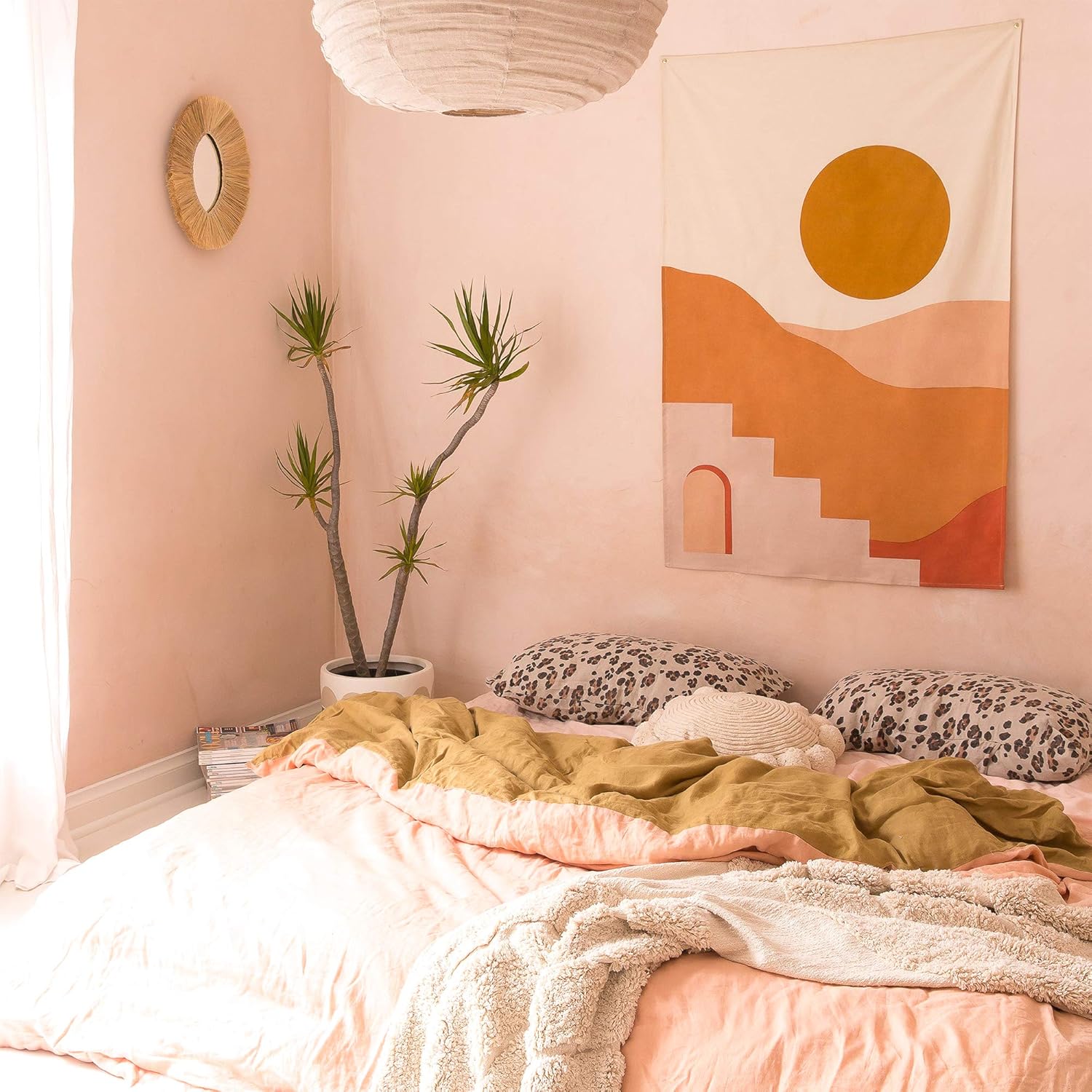 Banilla Handmade Wall Tapestry | Bohemian Decor For Bedroom, Dorm & Living Rooms | Boho Tapestry Art with Sun & Mountain Elements | 100% Cotton with Natural Dyes 37" x 59" (Sunset): Everything Else