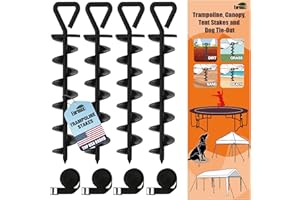 Eurmax USA Trampoline Stakes Heavy Duty Trampoline Parts Steel Stakes Anchor Kit for Trampolines Canopy Anchor Dog Tie Out Stakes -Set of 4 Bonus 4 Strong Belt(Black)