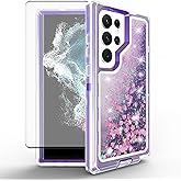 Asuwish Phone Case for Samsung Galaxy S23 Ultra 5G with Screen Protector Bling Liquid Glitter Clear Hybrid TPU Military Grade Protective Heavy Duty Cell Cover S23Ultra 23S S 23 23Ultra 6.8 inch Purple