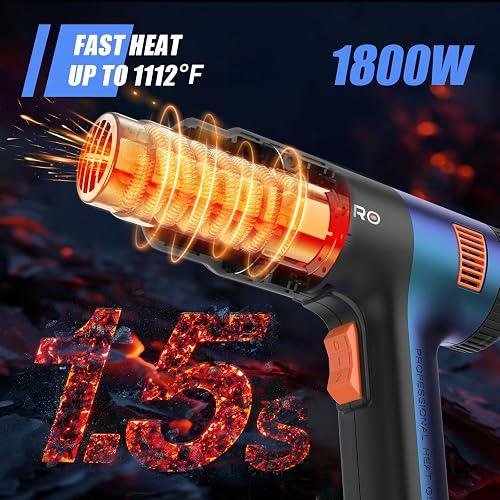 Heat Gun For Crafting 1800W, 122℉~1202℉ Variable Temperature Control 2 Temp Settings 4 Nozzles 1 5s Fast Heating Mini Heat Gun Resin Shrink Pvc Tubing Craft