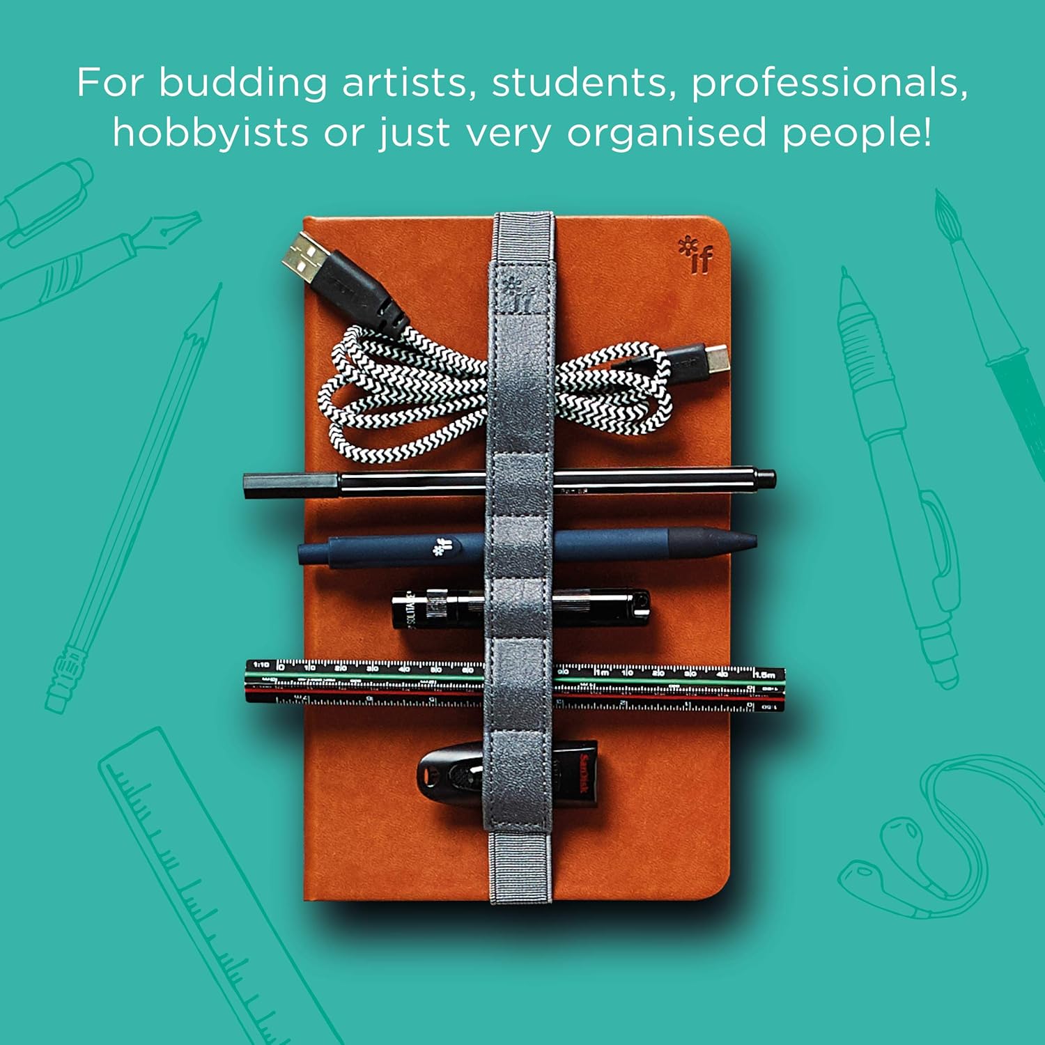 IF Bookaroo Tool Belt Stationery Organiser Pen-Holder Stationery Holder Notebook Strap, Charcoal - Image 3