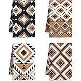 Vetoxka Set of 4 Western Aztec Kitchen Towels Vintage Themed Dish Towel Bathroom Decorative Rustic Cloths for Kitchen Bathroom Home Cooking Housewarming Gifts, 16 x 24 Inch