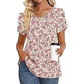 HOTGIFT Womens Tunic Tops 2026 Summer Short Sleeve V Neck Chiffon T Shirt M-3XL