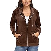 MAGCOMSEN Women's Velour Hooded Jacket Long Sleeve Full Zip Outerwear Soft Warm Velvet Jacket with Side Pockets