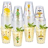 meekoo 200 Pcs 12 oz Fiesta Cup Plastic Mexican Cup Clear Disposable Margarita Glasses Cinco De Mayo Party Decorations for Tequila Birthday Party Drinkware Taco Supplies, 4 Style
