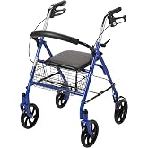 Drive Medical Rollator Walker with Seat, 7.5 Inch Wheels, Blue | Rollator Walker Offers Stable, Height Adjustable Mobility Support with Durable Steel Frame and Wheels