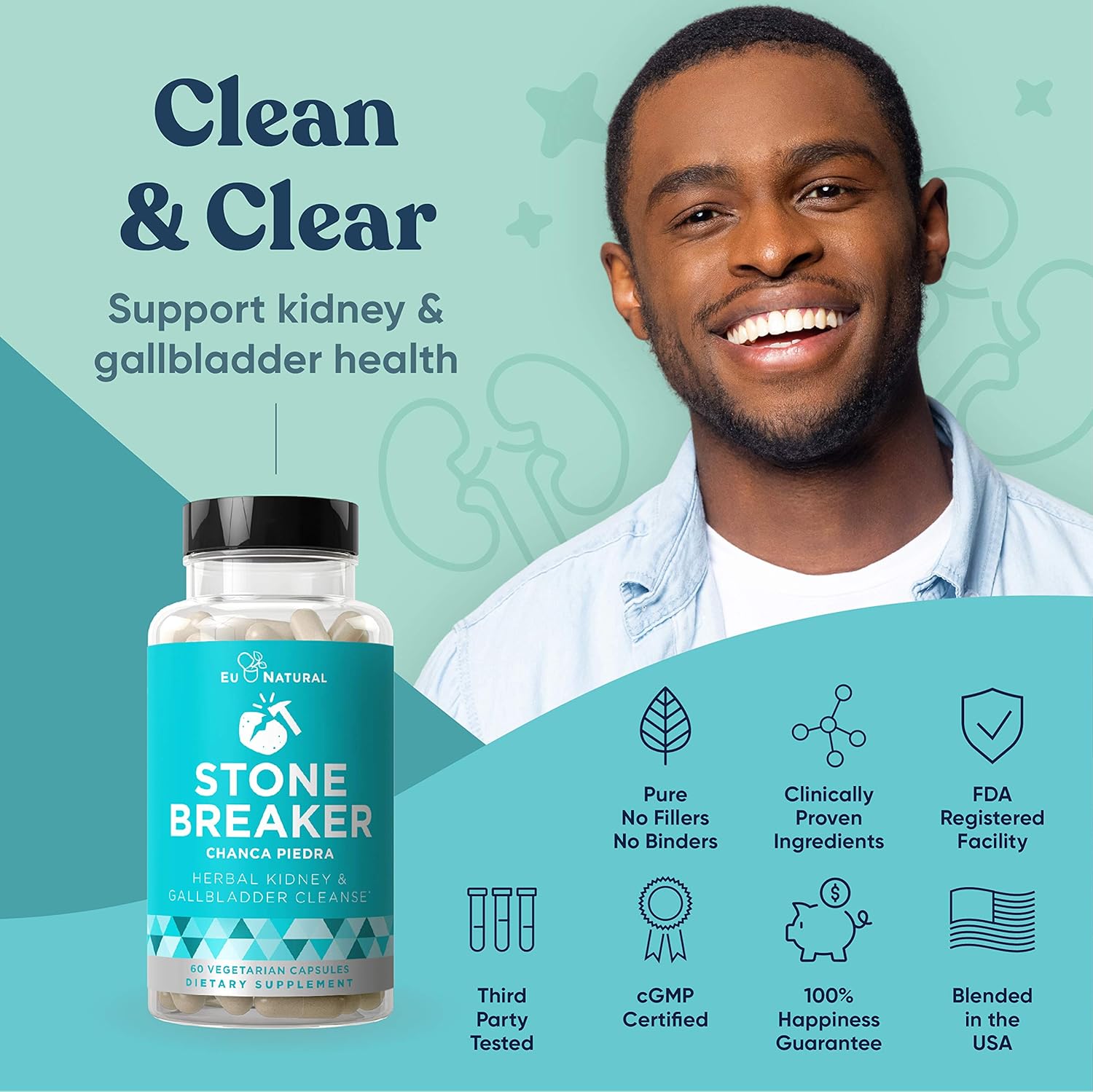 Stone Breaker Chanca Piedra – Natural Kidney Cleanse & Gallbladder Formula – Detoxify Urinary Tract, Flush Impurities, Clear System – Hydrangea & Celery Seed Extract – 60 Vegetarian Soft Capsules: Health & Personal Care