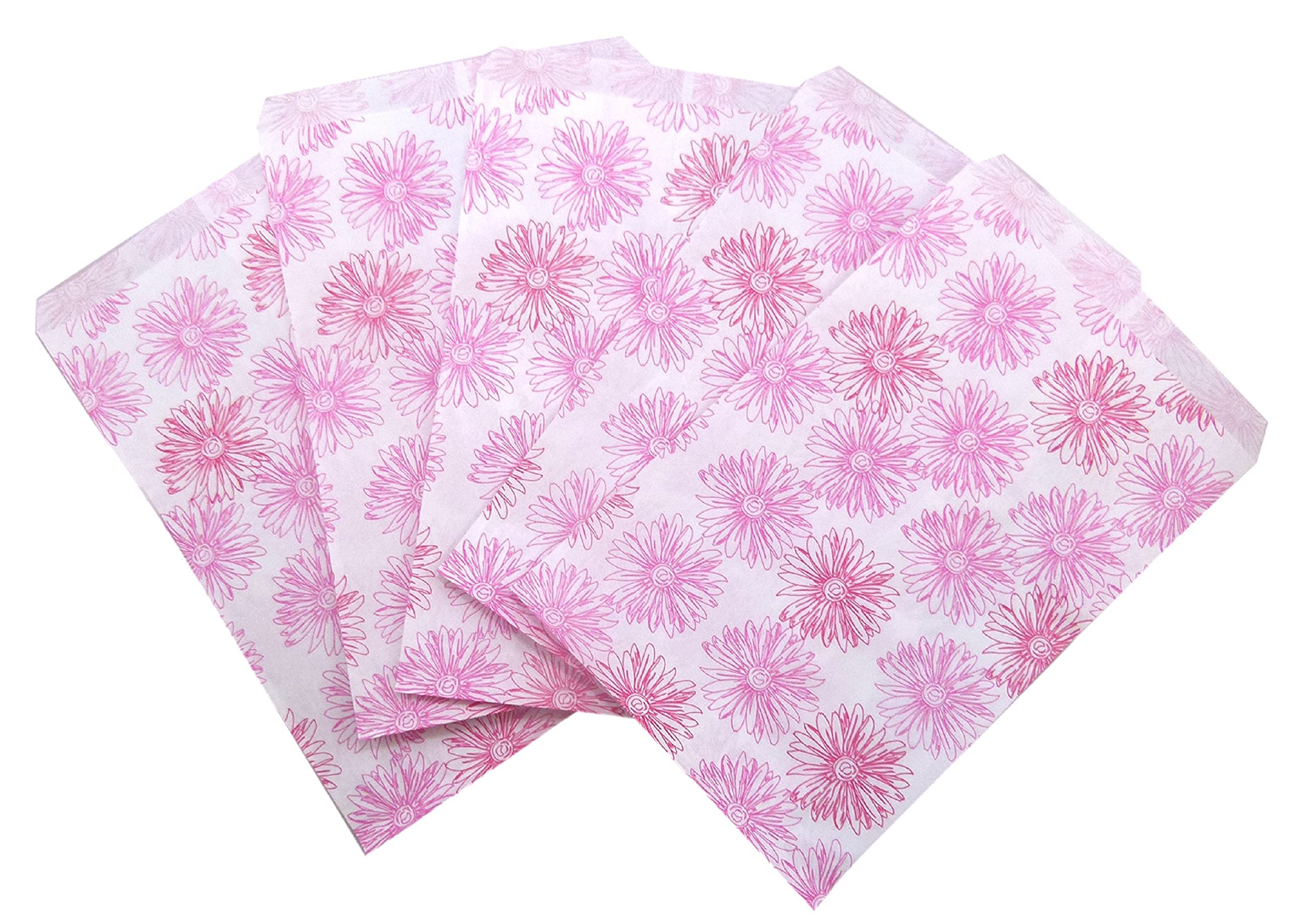 50 Bags Flat Plain Paper or Patterned Bags for Candy, Cookies, Merchandise, pens, Party Favors, Gift Bags (8.5" x 11", Cute Flower)