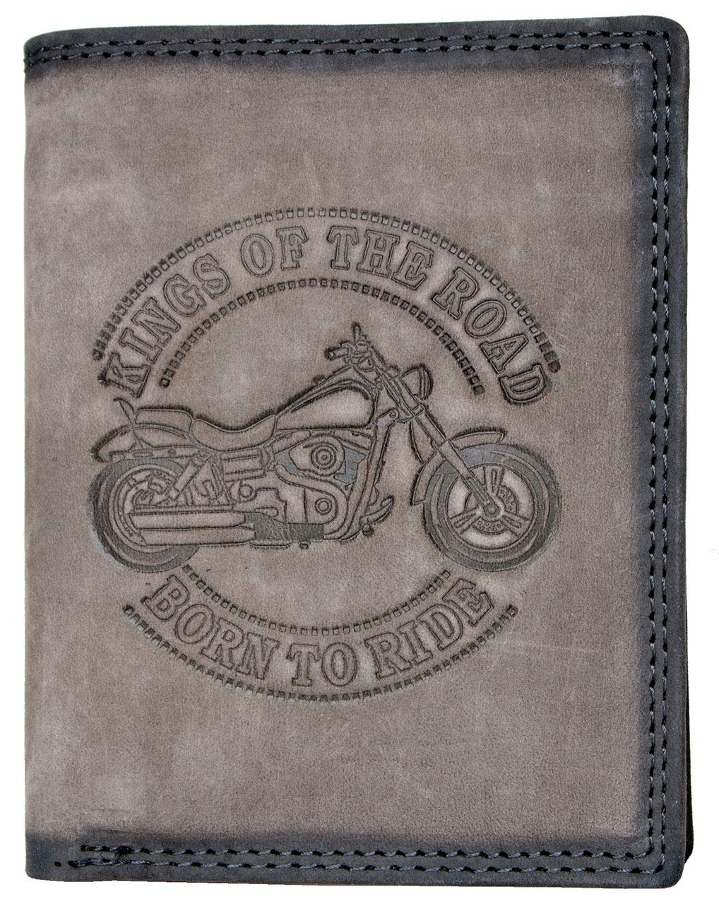 FLW Grey Genuine Leather Wallet King of the Road with RFID (Data Protection) - Motorbike Emboss